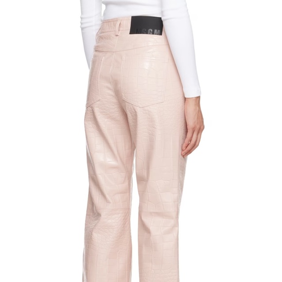 $625 MSGM Pink Straight-Leg Faux-Leather Croc Trousers Pants jeans LARGE - Picture 5 of 5